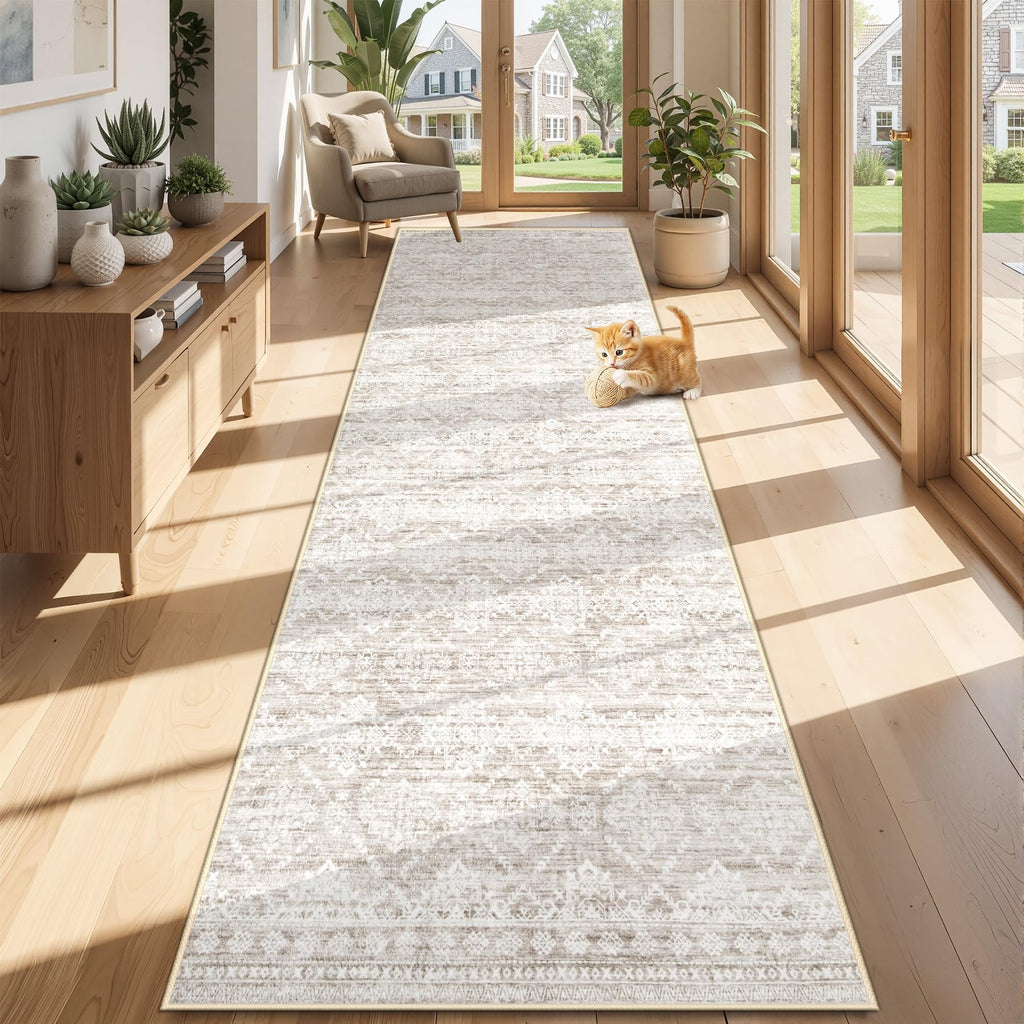 Area Rug Living Room Rugs 8x10 - Large Soft Boho Geometric Rug, Non-Slip Foldable Washable Rugs Non Shedding Morden Indoor Floor Carpet for Living Room Bedroom Office Dining Room(Brown Green,8'x10')