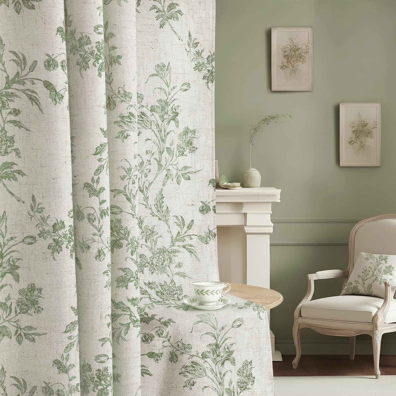 Floral Embroidered Linen Blend Curtains for Bedroom, 84 Inch Light Filtering Spring Farmhouse Vintage Drapes Beige Flower Window Treatments for Living Room Rod Pocket, Set of 2 Panels