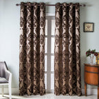 NAPEARL Damask Curtains-Fancy Jacquard Semi-Blackout Brown Curtain Drapes for legant & Private Living Room & Bedroom, Luxury Curtains 96 Inches Length (2 Panels, Each 52 x 96 Inches)
