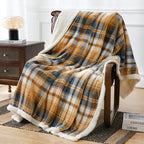 PU MEI Sherpa Fleece Throw Blanket 60" x 80" Reversible Plush Fluffy Large Big Blanket Lattice Flannel Blankets for Sofa Couch Bed (Grey-Soft Blue, 60"*80")