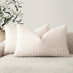 Foindtower Pack of 2 Decorative Jacquard Boucle Throw Pillow Covers Accent Textured Striped Pillowcases Soft Boho Modern Cushion for Couch Sofa Bedroom Living Room Home Decor 20x20 Inch Natural Beige