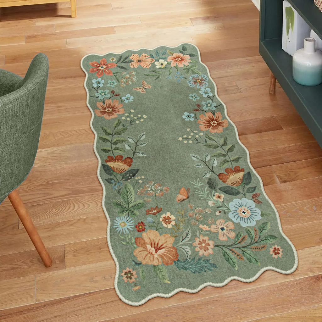 Lahome Floral Living Room Rugs, Area Rugs 5x7 Rug for Bedroom Ultra-Thin Soft Rug, Non-Slip Washable Rugs Stain Resistant Boho Rug Flore Throw Rug for ‎Dining Room Office (5x7ft,Green)
