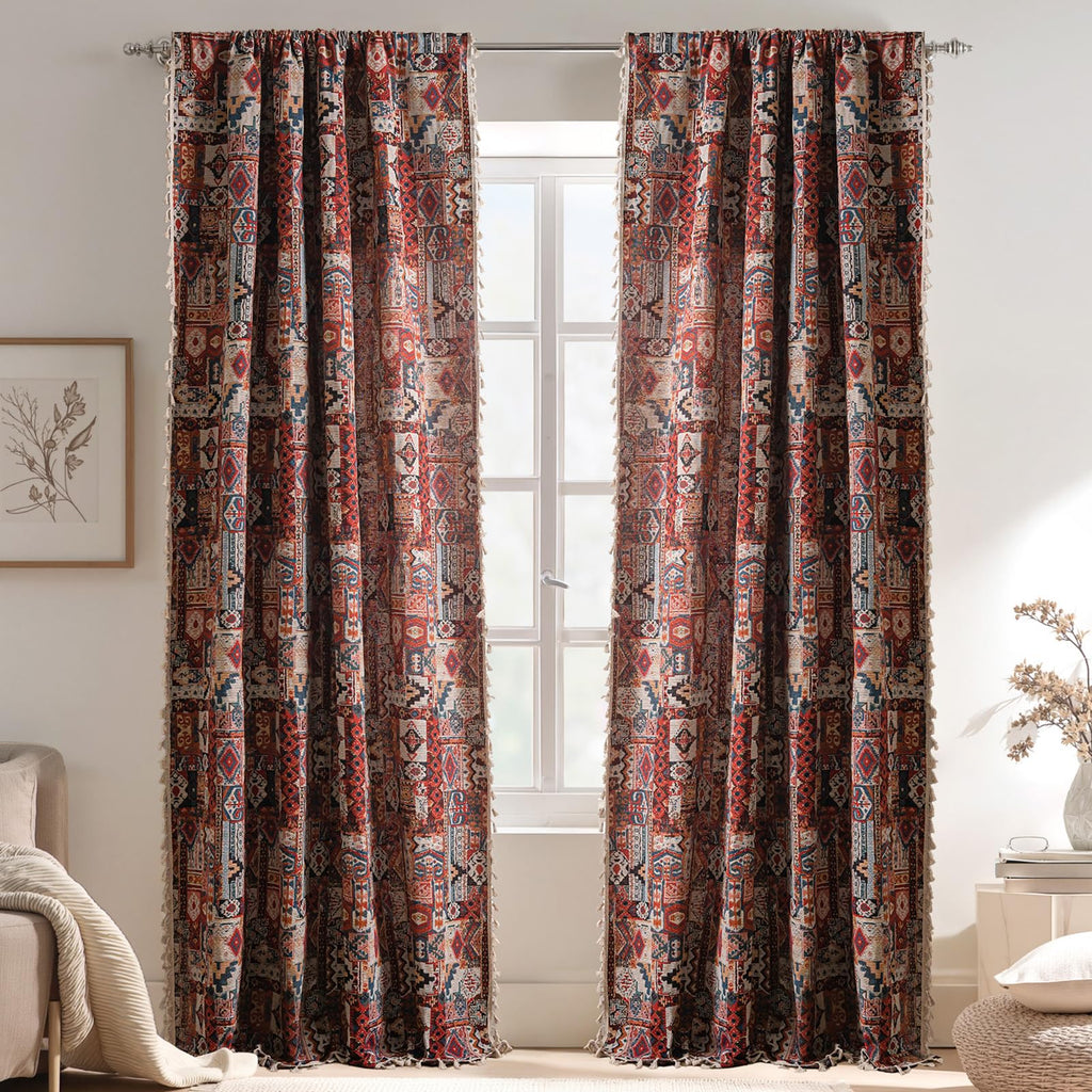 vctops Vintage Floral Oil Painting Curtains with Tassels Set of 2 Panels Rod Pocket Thermal Insulated Room Darkening Window Curtains/Drapes for Bedroom Living Room (Coffee,59"x94")