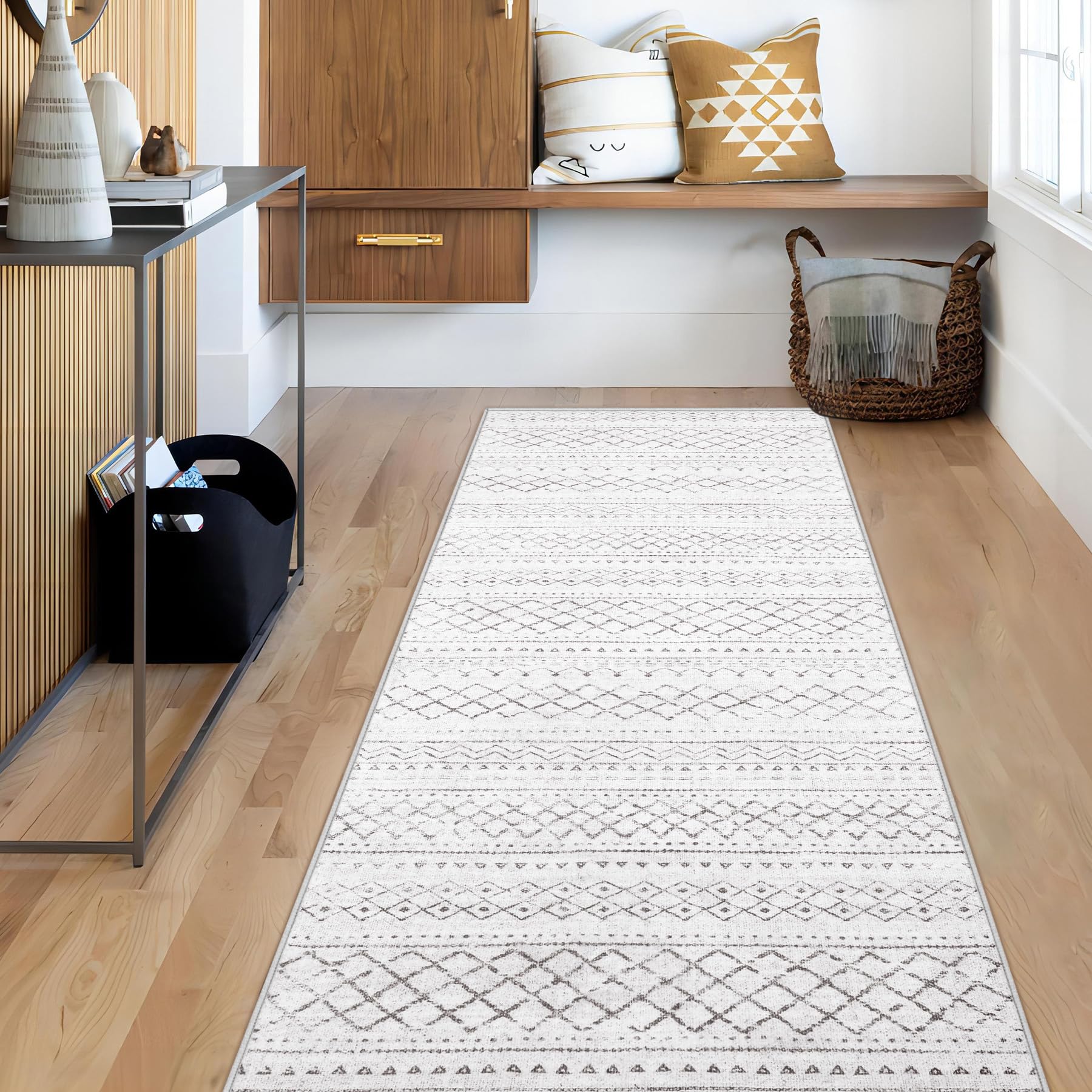 Area Rug Living Room Rugs 8x10 - Large Soft Boho Geometric Rug, Non-Slip Foldable Washable Rugs Non Shedding Morden Indoor Floor Carpet for Living Room Bedroom Office Dining Room(Brown Green,8'x10')