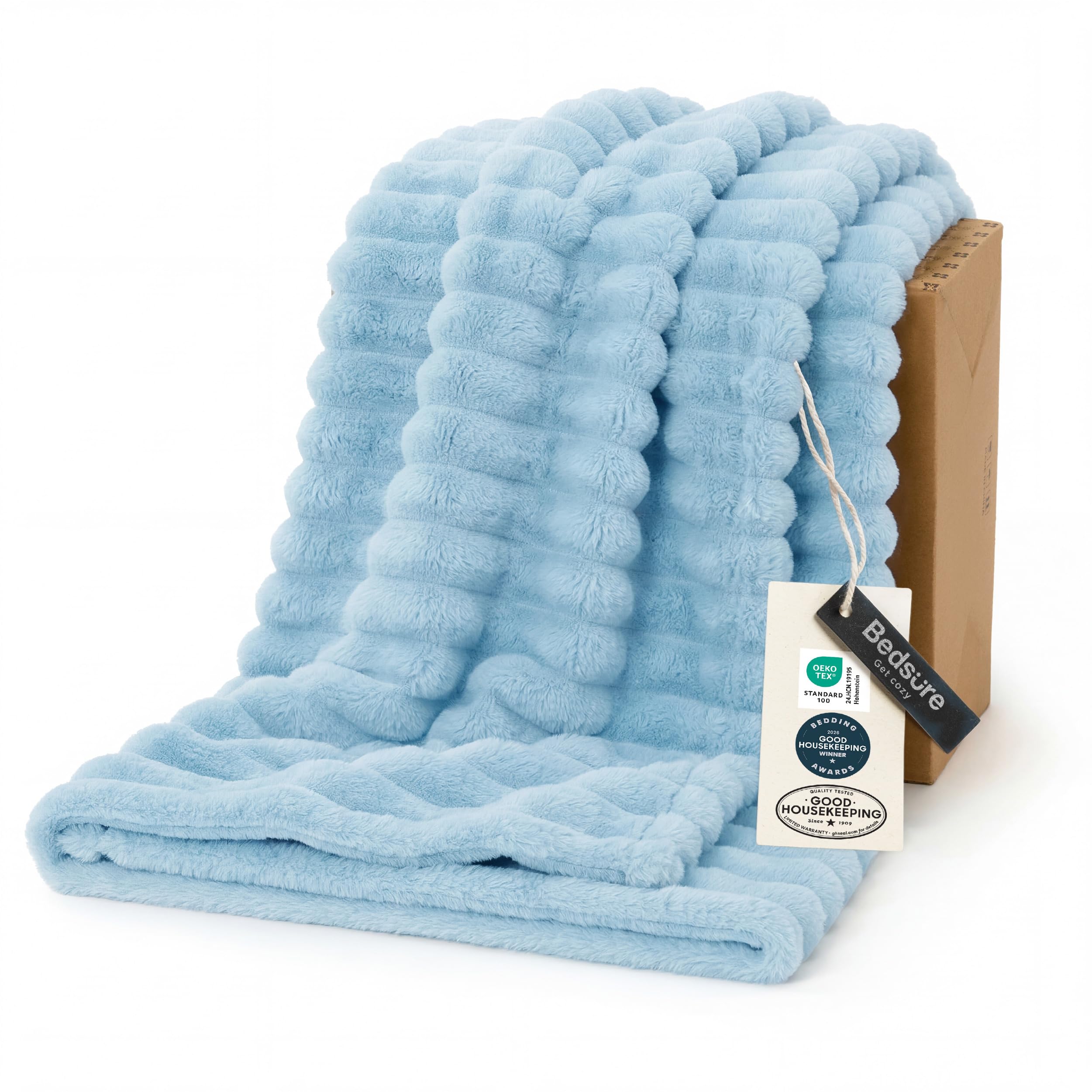 Bedsure GentleSoft Blankets Queen Size for Bed - Cozy Soft Sofa Couch Cover Blankets for Women, Cute Large Bedding Fleece Throws for Girls, Off White, 90x90 Inches