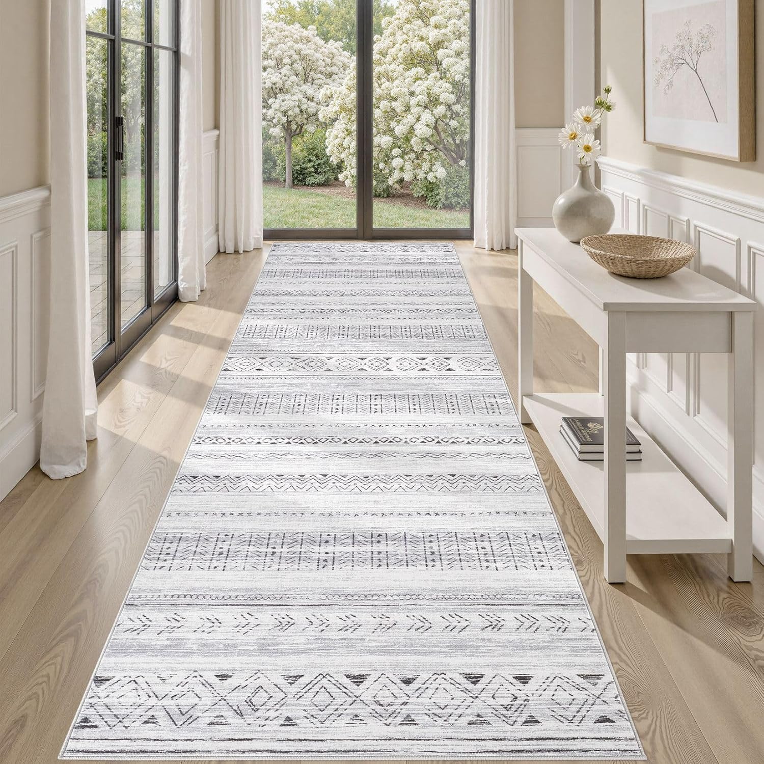 cotiled 5x7 Area Rug Living Room: Washable Boho Rugs with Non Slip Backing Large Soft Indoor Stain Resistant Carpet for Bedroom Farmhouse Dining Room Lightweight Home Decor L Brown/Cream