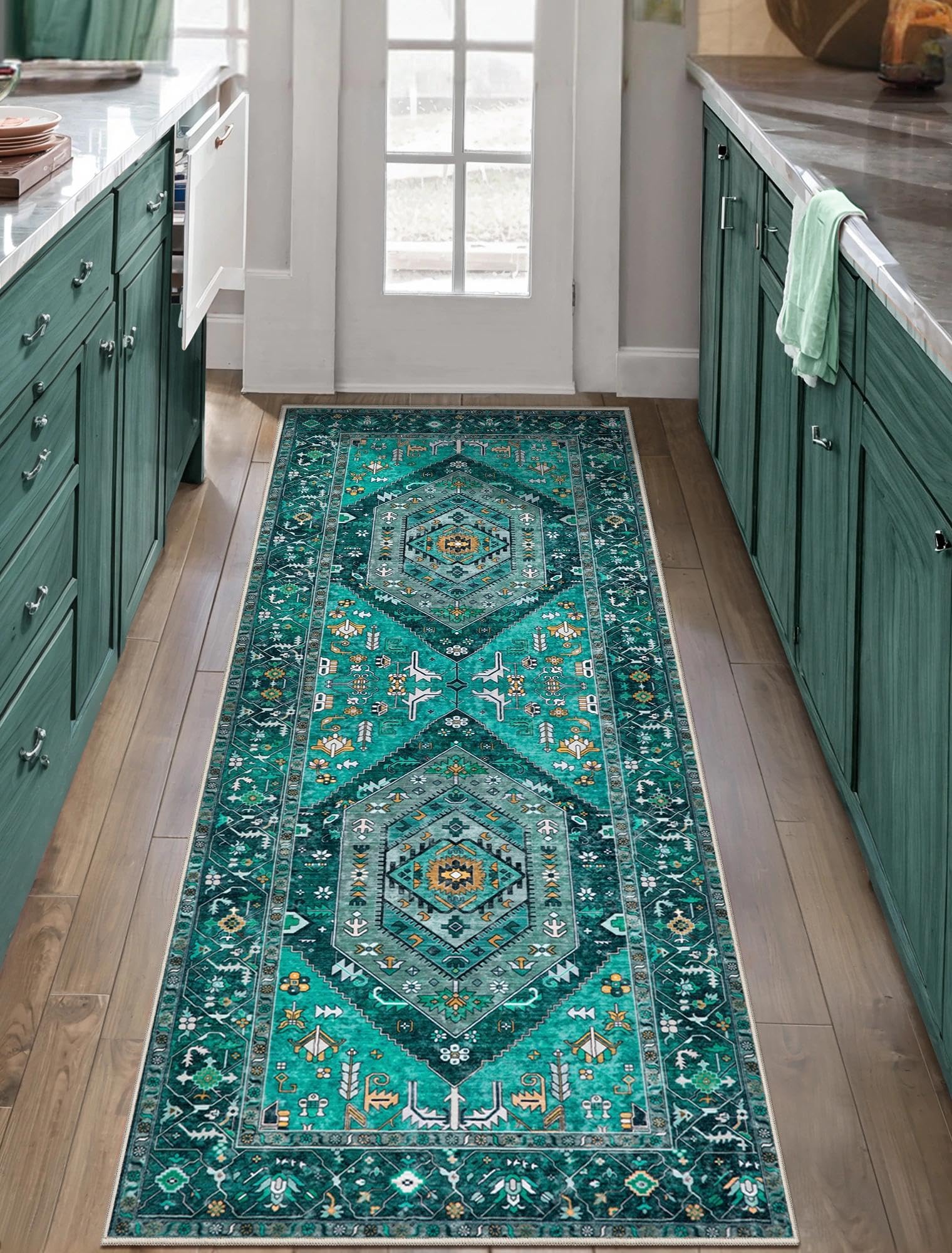 SERISSA Washable Rugs 8x10 Area Rugs, Large Non-Slip Boho Living Room Rust Rug, Ultra Soft Vintage Print Distressed Oriental Tribal Farmhouse Carpet for Dining Room Bedroom Dorm Office Home Decor