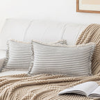 YEENAASY Throw Pillow Covers 18x18 Set of 2 Striped Fringe Pillow Cover Farmhouse Cushion Covers with Tassel Neutral Boho Pillows Decorative Square Pillowcase for Couch Sofa Bed, Khaki