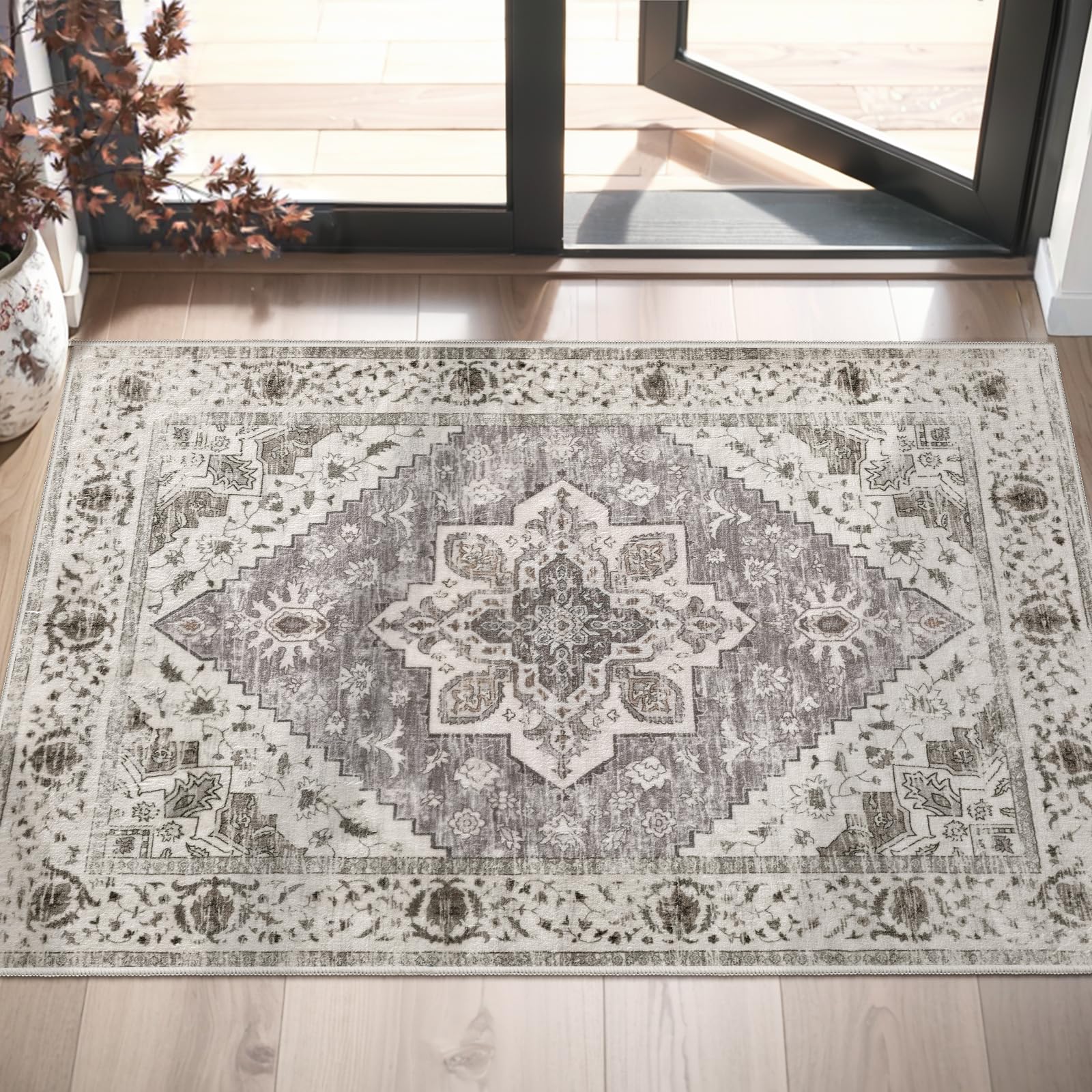 SERISSA Washable Rugs 8x10 Area Rugs, Large Non-Slip Boho Living Room Rust Rug, Ultra Soft Vintage Print Distressed Oriental Tribal Farmhouse Carpet for Dining Room Bedroom Dorm Office Home Decor