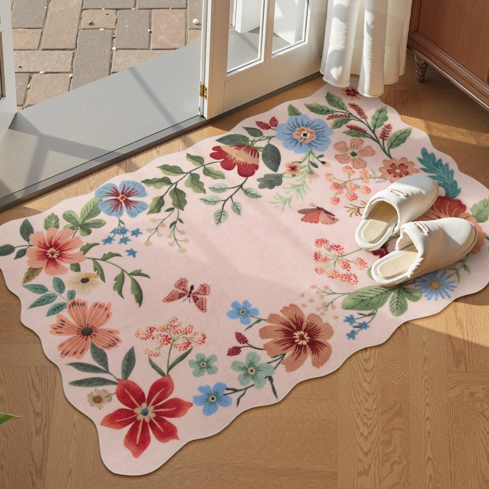 Lahome Floral Living Room Rugs, Area Rugs 5x7 Rug for Bedroom Ultra-Thin Soft Rug, Non-Slip Washable Rugs Stain Resistant Boho Rug Flore Throw Rug for ‎Dining Room Office (5x7ft,Green)