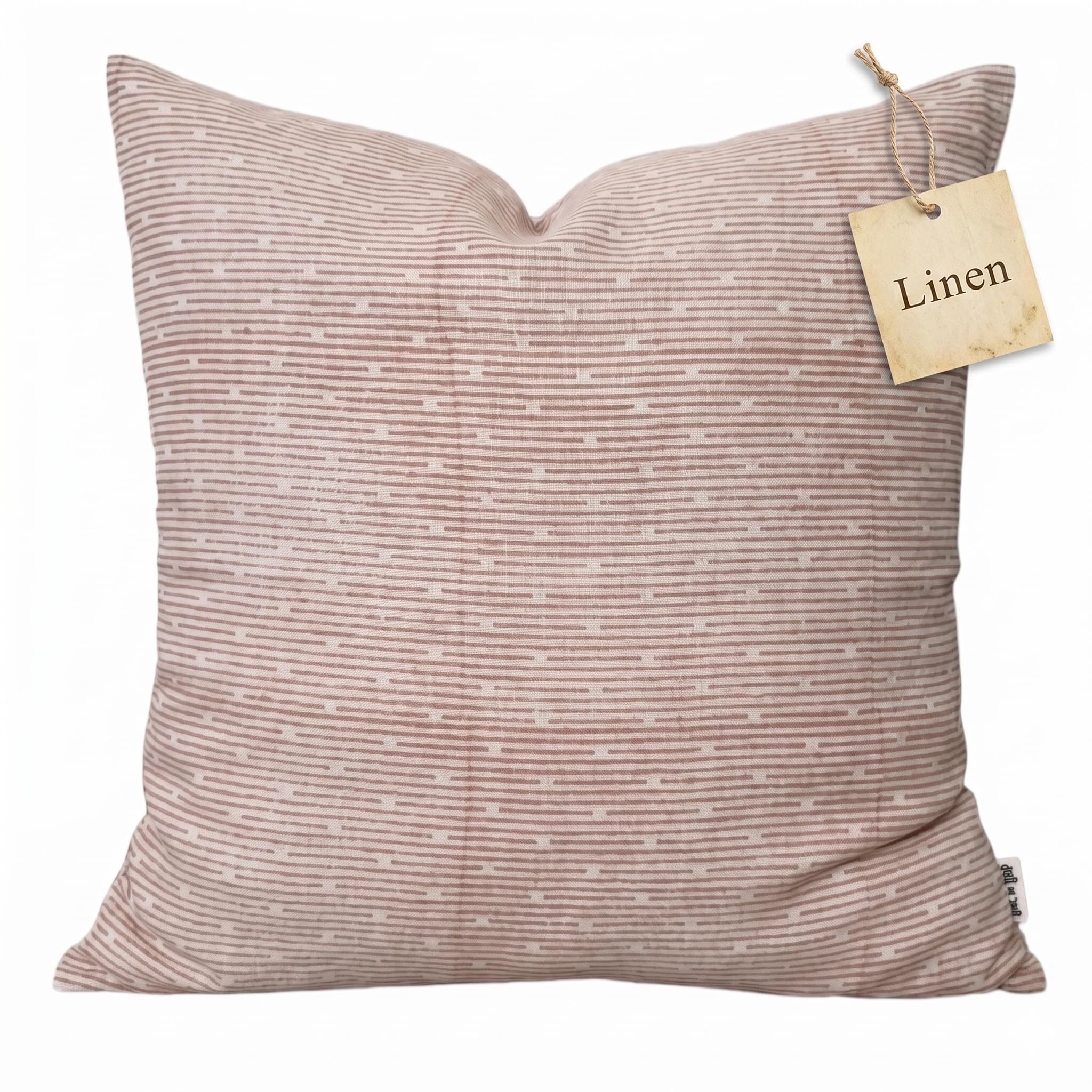 Decorative Pillow Cover French Country Pillow Cover Cottage Decor Floral Block Print, Farmhouse Decorative Cushion Cover, Striped Pillow Cover Line and Loop (Brown-Beige Stripe)