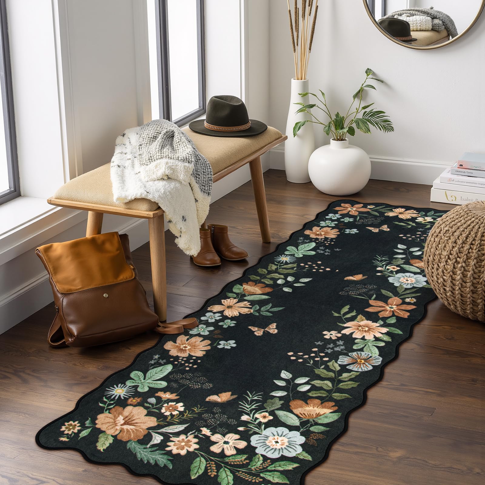 Lahome Floral Living Room Rugs, Area Rugs 5x7 Rug for Bedroom Ultra-Thin Soft Rug, Non-Slip Washable Rugs Stain Resistant Boho Rug Flore Throw Rug for ‎Dining Room Office (5x7ft,Green)