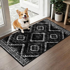 BESTSWEETIE Area Rug 5x7 Rug Machine Washable Non-Slip Low Pile Print Pattern Western Rug for Living Room Bedroom Entryway Tribal Series -Black