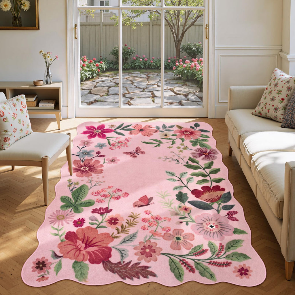Lahome Floral Living Room Rugs, Area Rugs 5x7 Rug for Bedroom Ultra-Thin Soft Rug, Non-Slip Washable Rugs Stain Resistant Boho Rug Flore Throw Rug for ‎Dining Room Office (5x7ft,Green)