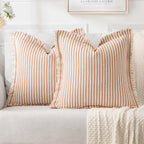 MIULEE Pack of 2 Black Pillow Covers 20x20 Inch Striped Farmhouse Couch Throw Pillow Covers with Fringe Chic Linen Decorative Cushion Covers for Sofa Living Room Bed Outdoor Home Decor