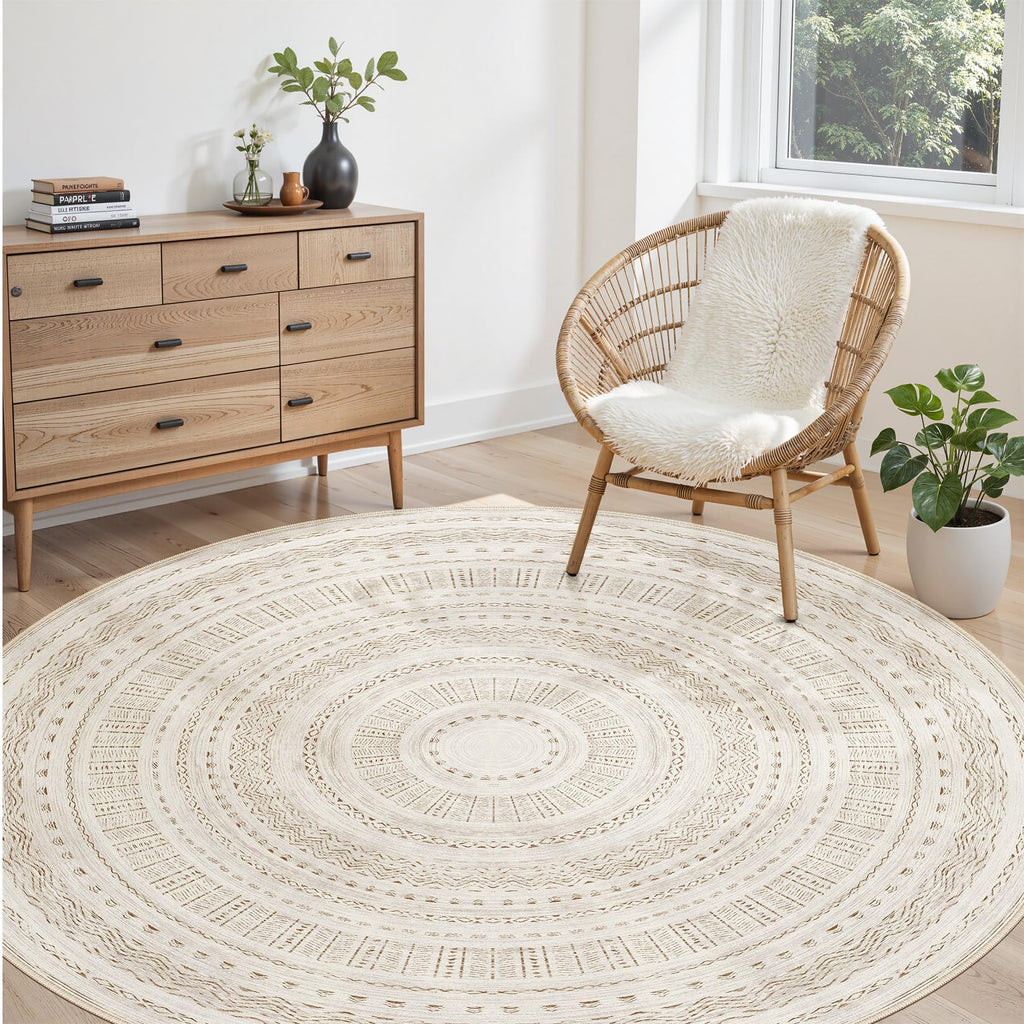cotiled 5x7 Area Rug Living Room: Washable Boho Rugs with Non Slip Backing Large Soft Indoor Stain Resistant Carpet for Bedroom Farmhouse Dining Room Lightweight Home Decor L Brown/Cream