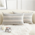 Cethom Decorative Boho Throw Pillow Covers, Farmhouse Textured Pillow Case, 20 x 20 Inch Set of 2, Chair Sofa Bedroom Living Room Home Decor Couch Cushion Case, Classic Blue and Beige Striped