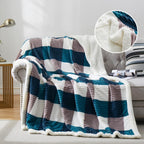 PU MEI Sherpa Fleece Throw Blanket 60" x 80" Reversible Plush Fluffy Large Big Blanket Lattice Flannel Blankets for Sofa Couch Bed (Grey-Soft Blue, 60"*80")