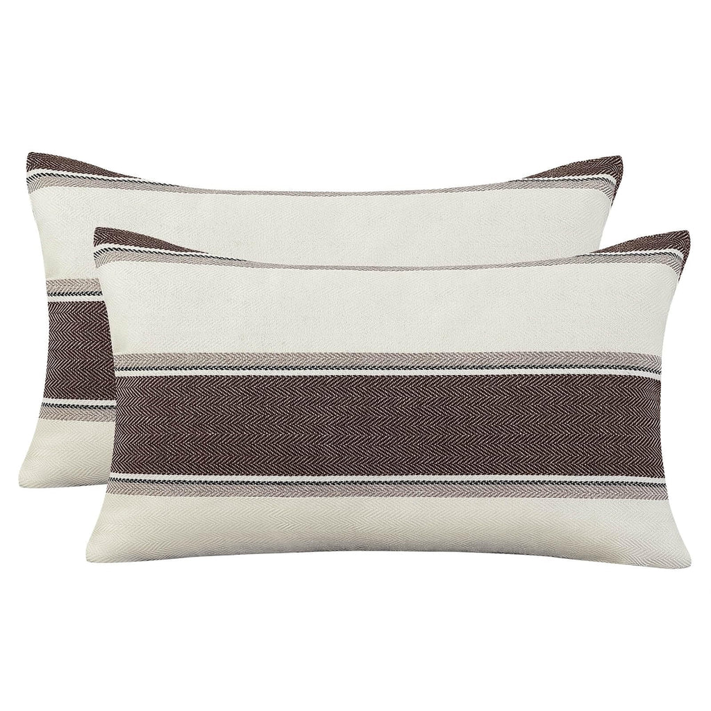 AmHoo Pack of 2 Farmhouse Linen Throw Pillow Cover Cushion Stripe Decoration Buffalo Retro Pillowcase with Hidden Zipper for Sofa Bedroom Car 18 x 18 Inch Blue