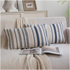 Cethom Navy Blue Boho Throw Pillow Covers 20x20 Inch Set of 2, Stripe Textured Decorative Couch Pillow Cases for Bed, Sofa, Living Room, Bedroom, Farmhouse Home Accent Cushion Covers