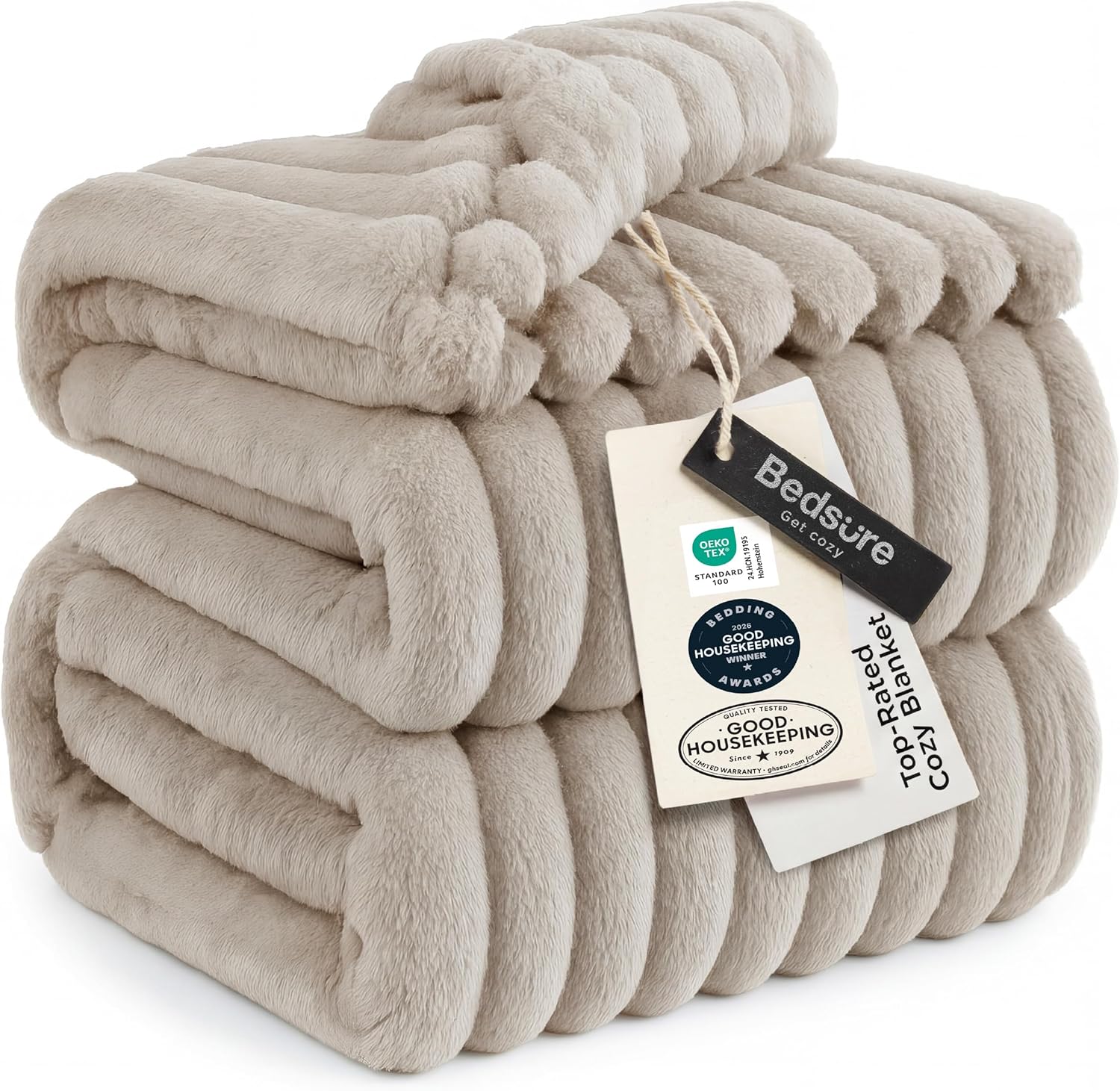 Bedsure GentleSoft Fleece Bed Blankets Full Size - Cozy Soft Blankets for Women, Cute Small Throws for Girls, Beige, 84x90 Inches