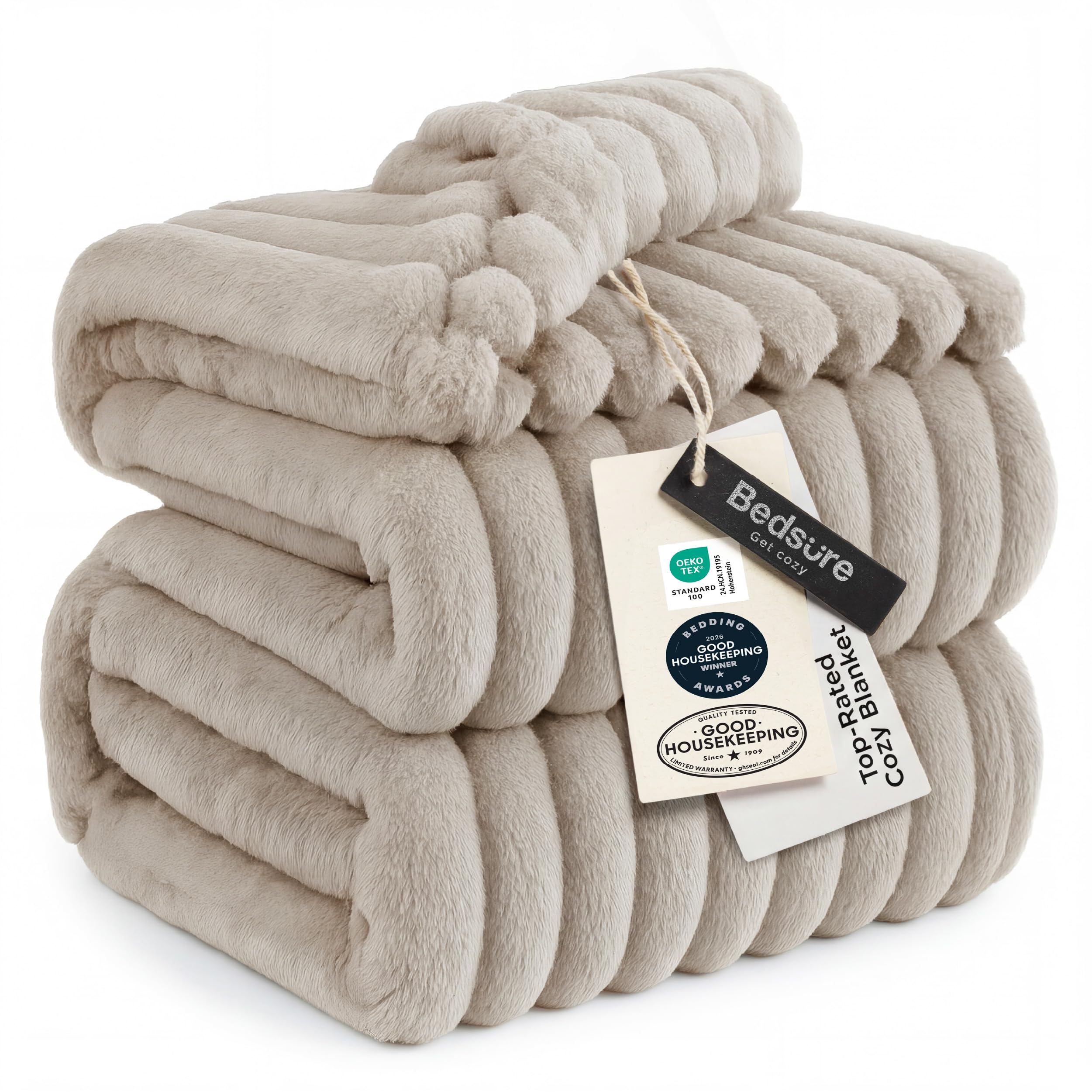 Bedsure GentleSoft Fleece Bed Blankets Full Size - Cozy Soft Blankets for Women, Cute Small Throws for Girls, Beige, 84x90 Inches