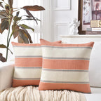 AmHoo Pack of 2 Farmhouse Linen Throw Pillow Cover Cushion Stripe Decoration Buffalo Retro Pillowcase with Hidden Zipper for Sofa Bedroom Car 18 x 18 Inch Blue