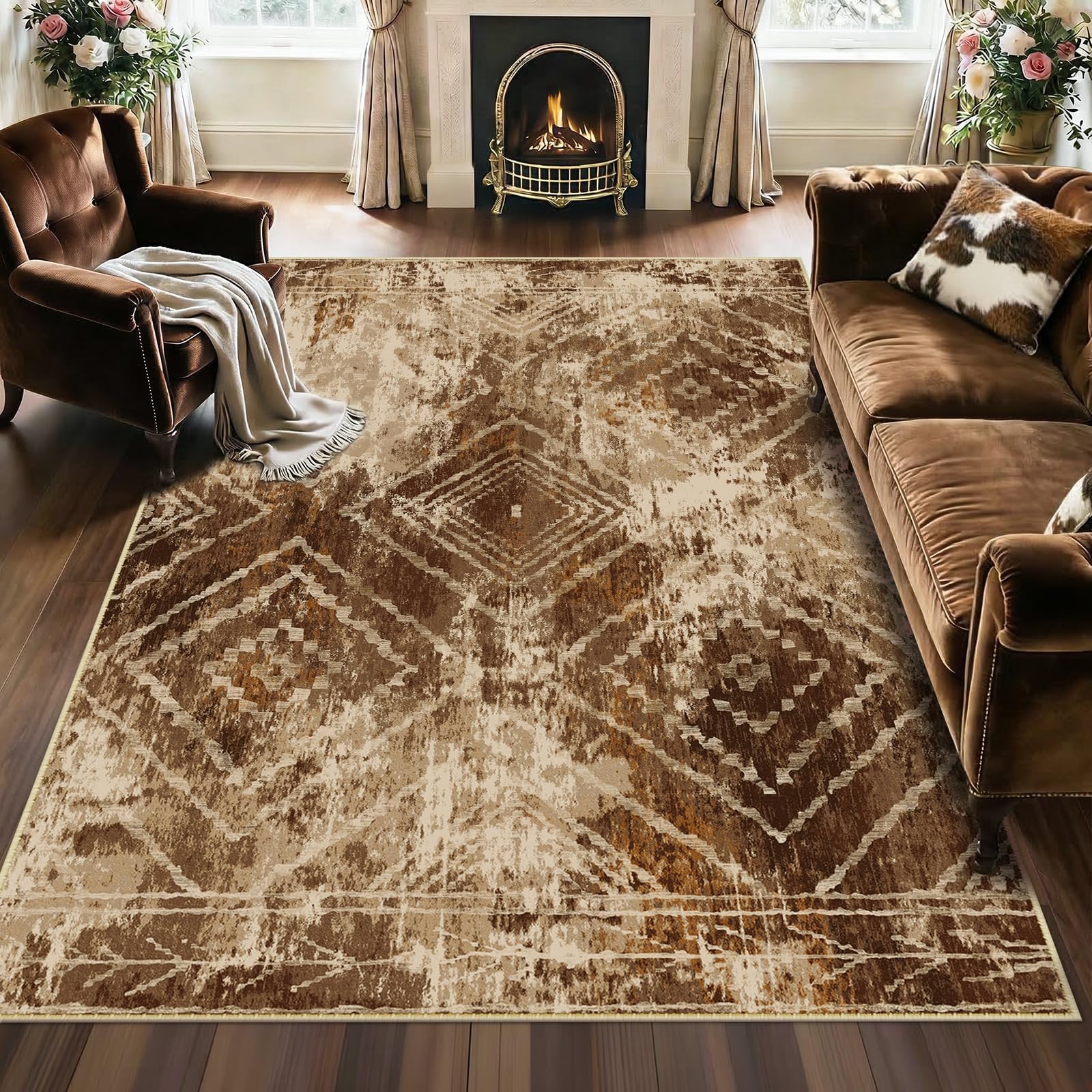 BESTSWEETIE Area Rug 5x7 Rug Machine Washable Non-Slip Low Pile Print Pattern Western Rug for Living Room Bedroom Entryway Tribal Series -Black