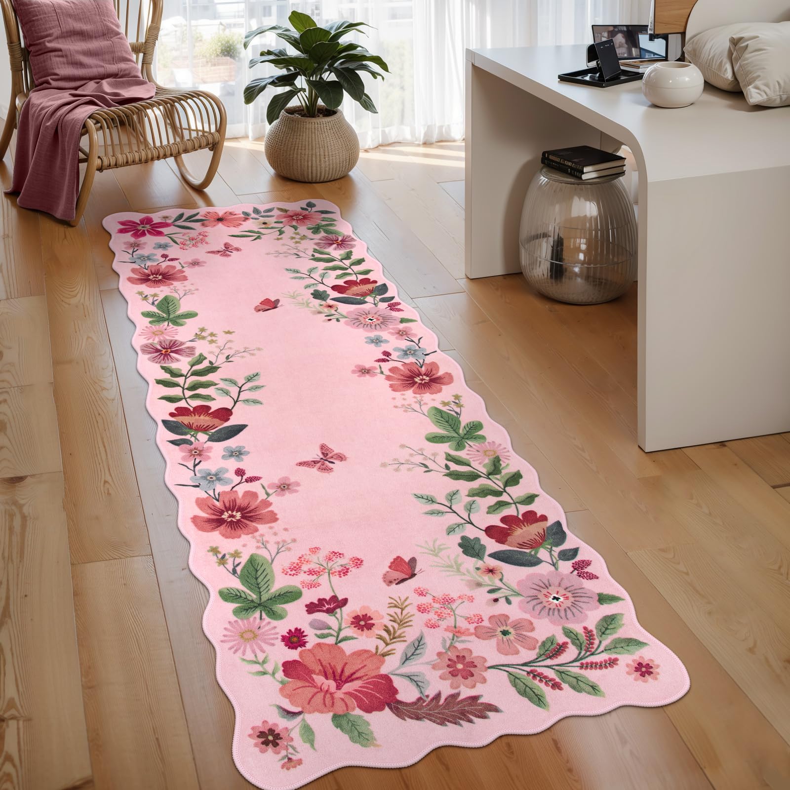 Lahome Floral Living Room Rugs, Area Rugs 5x7 Rug for Bedroom Ultra-Thin Soft Rug, Non-Slip Washable Rugs Stain Resistant Boho Rug Flore Throw Rug for ‎Dining Room Office (5x7ft,Green)