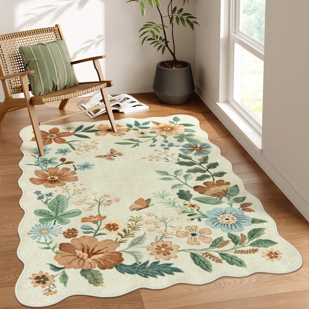 Lahome Floral Living Room Rugs, Area Rugs 5x7 Rug for Bedroom Ultra-Thin Soft Rug, Non-Slip Washable Rugs Stain Resistant Boho Rug Flore Throw Rug for ‎Dining Room Office (5x7ft,Green)