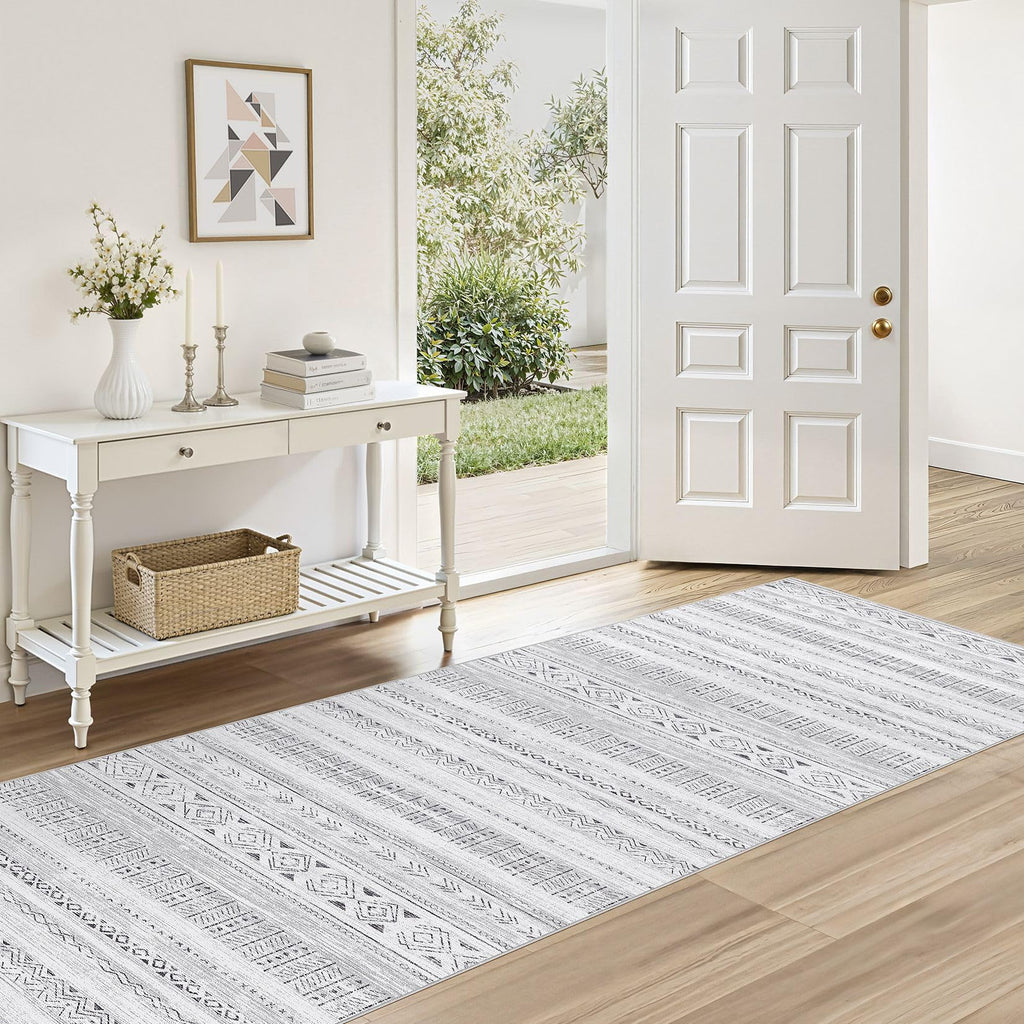 cotiled 5x7 Area Rug Living Room: Washable Boho Rugs with Non Slip Backing Large Soft Indoor Stain Resistant Carpet for Bedroom Farmhouse Dining Room Lightweight Home Decor L Brown/Cream