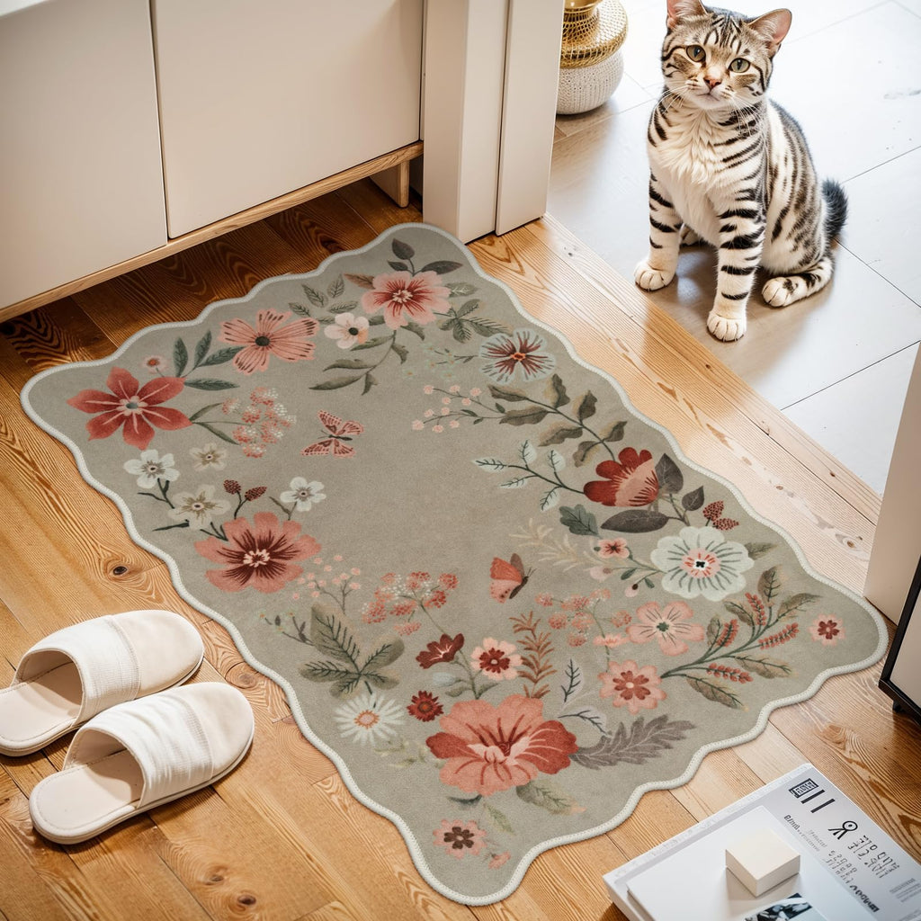 Lahome Floral Living Room Rugs, Area Rugs 5x7 Rug for Bedroom Ultra-Thin Soft Rug, Non-Slip Washable Rugs Stain Resistant Boho Rug Flore Throw Rug for ‎Dining Room Office (5x7ft,Green)