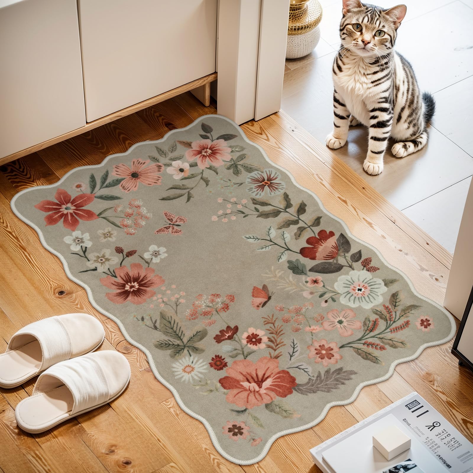 Lahome Floral Living Room Rugs, Area Rugs 5x7 Rug for Bedroom Ultra-Thin Soft Rug, Non-Slip Washable Rugs Stain Resistant Boho Rug Flore Throw Rug for ‎Dining Room Office (5x7ft,Green)