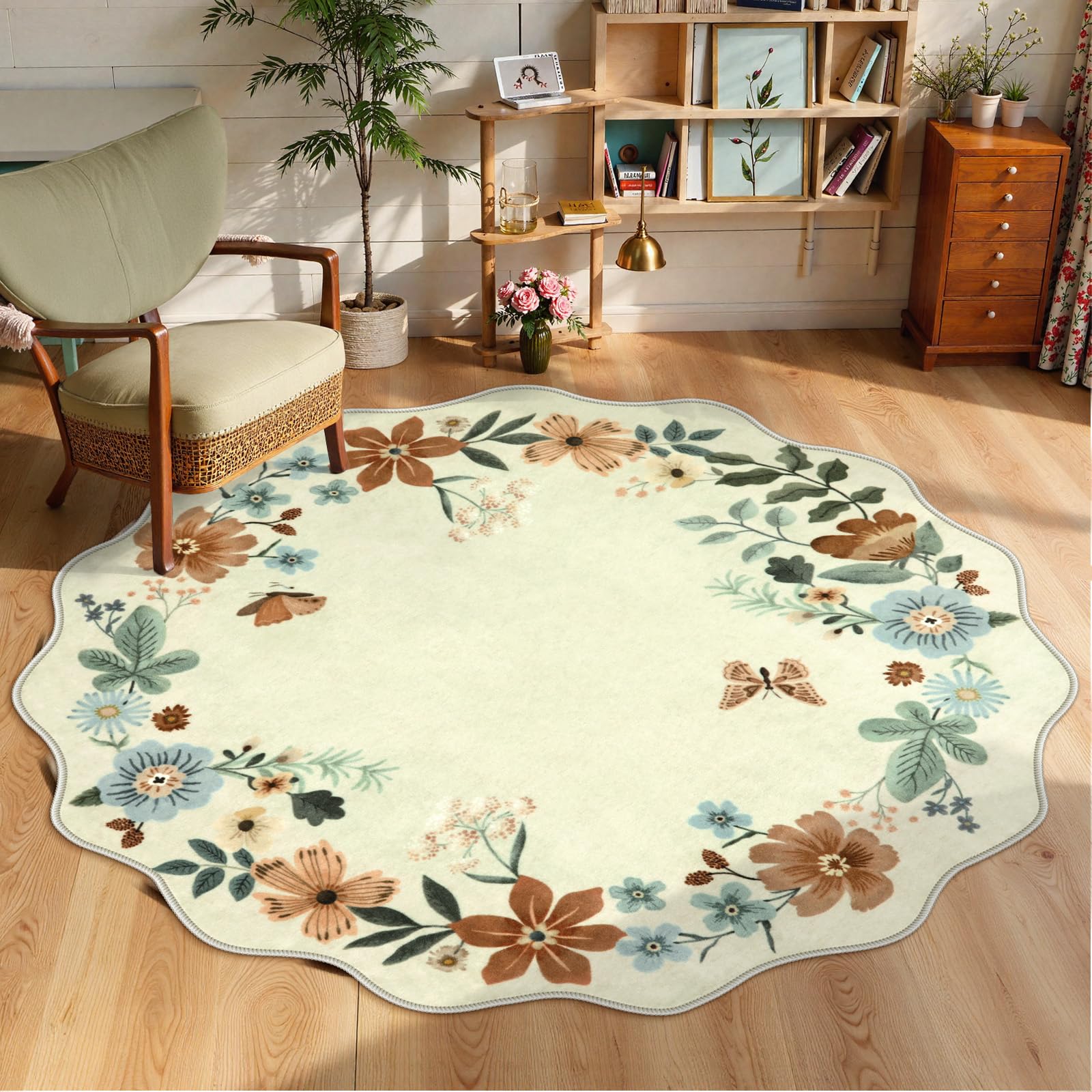 Lahome Floral Living Room Rugs, Area Rugs 5x7 Rug for Bedroom Ultra-Thin Soft Rug, Non-Slip Washable Rugs Stain Resistant Boho Rug Flore Throw Rug for ‎Dining Room Office (5x7ft,Green)