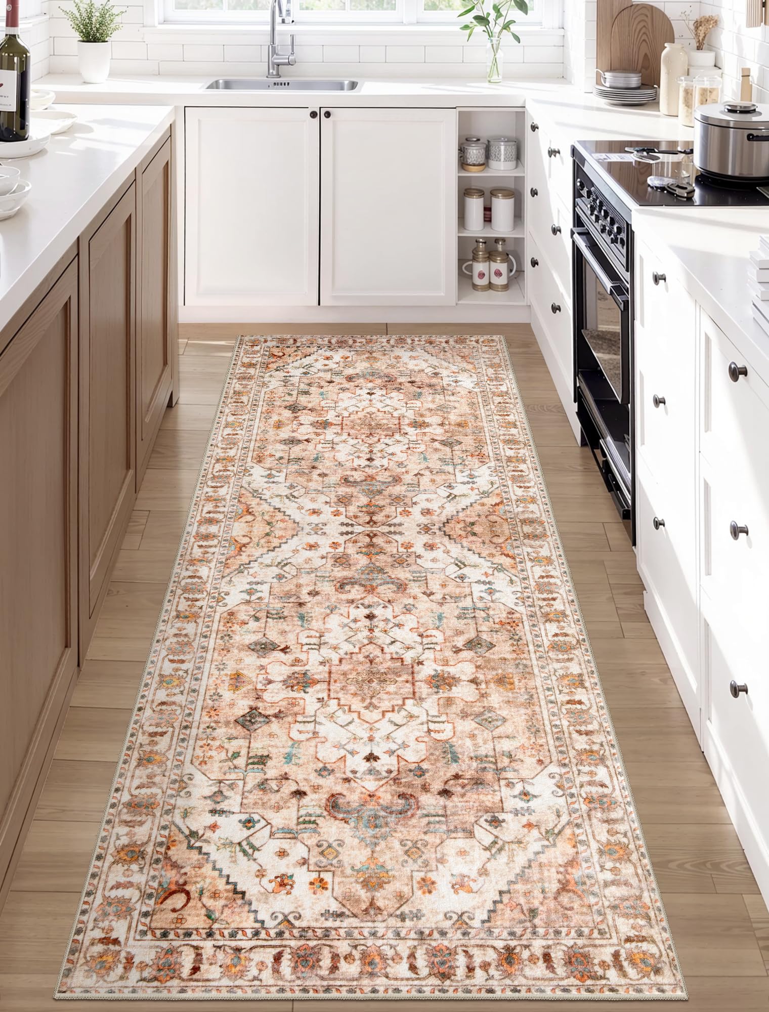 SERISSA Washable Rugs 8x10 Area Rugs, Large Non-Slip Boho Living Room Rust Rug, Ultra Soft Vintage Print Distressed Oriental Tribal Farmhouse Carpet for Dining Room Bedroom Dorm Office Home Decor
