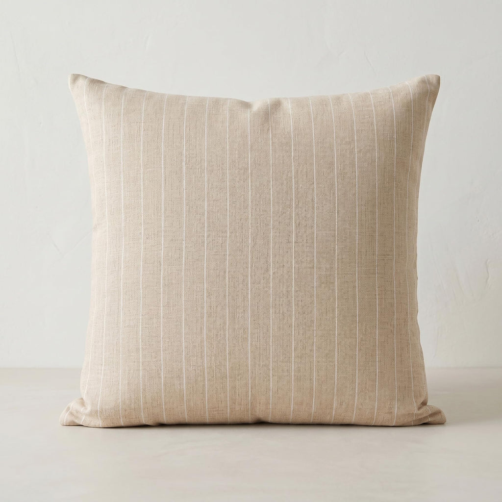 20×20 Inch Natural White Stripe 100% Linen Throw Pillow Cover with Invisible Zipper for Sofa Bed