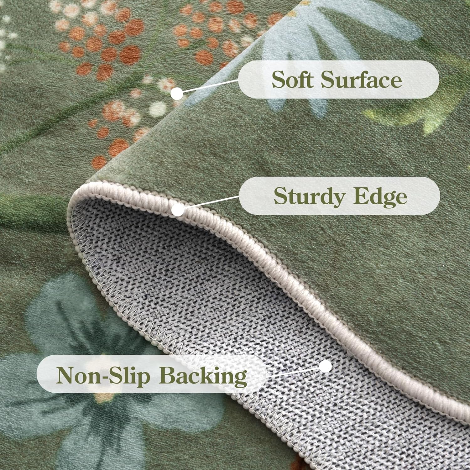 Lahome Floral Living Room Rugs, Area Rugs 5x7 Rug for Bedroom Ultra-Thin Soft Rug, Non-Slip Washable Rugs Stain Resistant Boho Rug Flore Throw Rug for ‎Dining Room Office (5x7ft,Green)