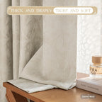 Beauoop Beige Floral Jacquard Blackout Curtains 96 Inches Long 2 Panels for Bedroom Living Room Chenille Flower Room Darkening Thermal Insulated Soundproof Rod Pocket Back Tab Window Drapes, 52x96