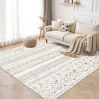 cotiled 5x7 Area Rug Living Room: Washable Boho Rugs with Non Slip Backing Large Soft Indoor Stain Resistant Carpet for Bedroom Farmhouse Dining Room Lightweight Home Decor L Brown/Cream