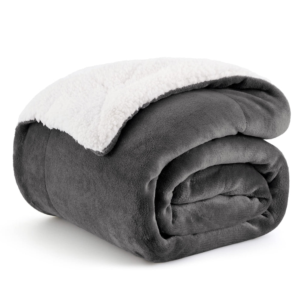 Bedsure GentleSoft Sherpa Fleece Queen Blankets for Bed, Non-Heated, Thick and Warm Throw for Women and Men, Soft Fuzzy Plush Queen Blanket for Winter, Grey, 90x90 Inches