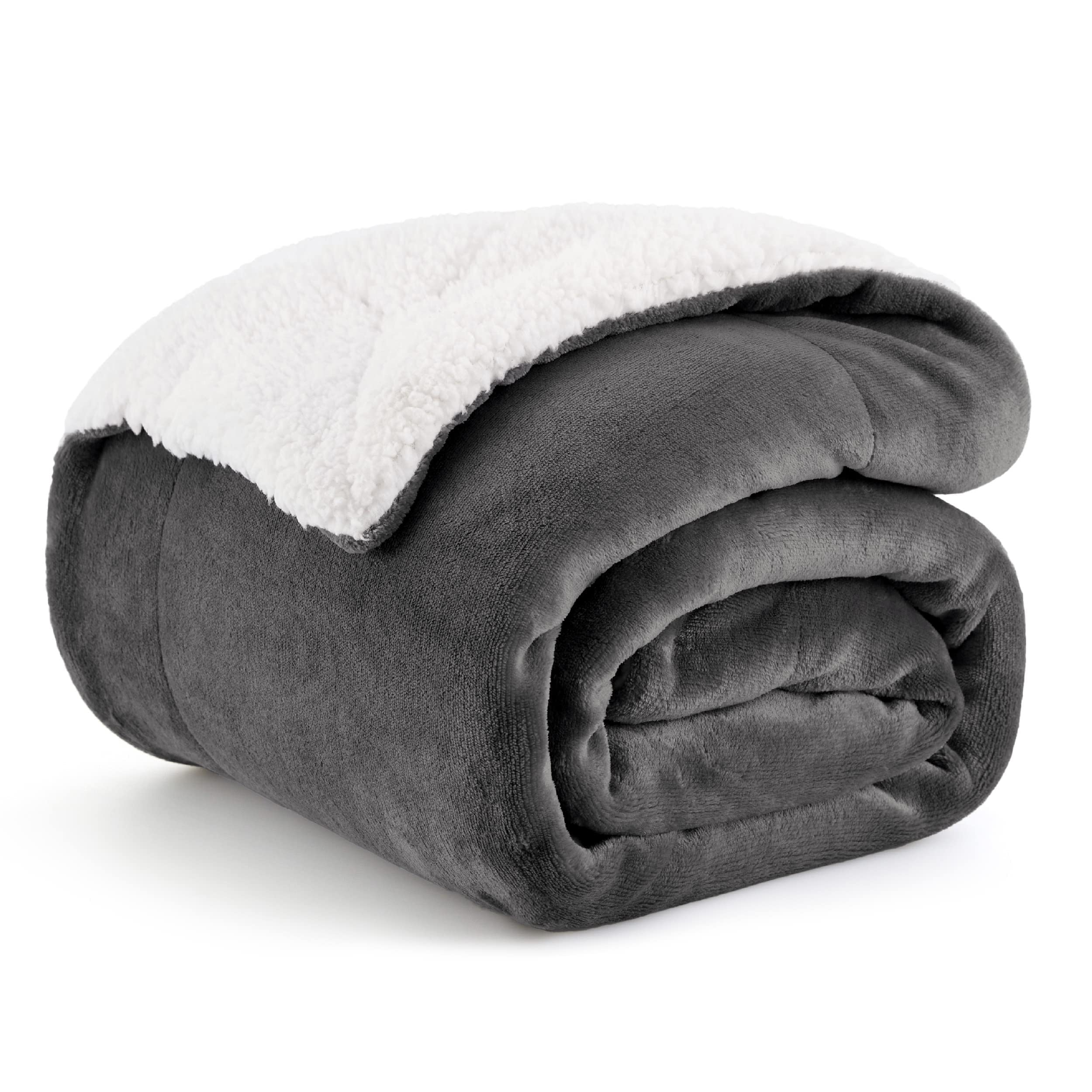 Bedsure GentleSoft Sherpa Fleece Queen Blankets for Bed, Non-Heated, Thick and Warm Throw for Women and Men, Soft Fuzzy Plush Queen Blanket for Winter, Grey, 90x90 Inches