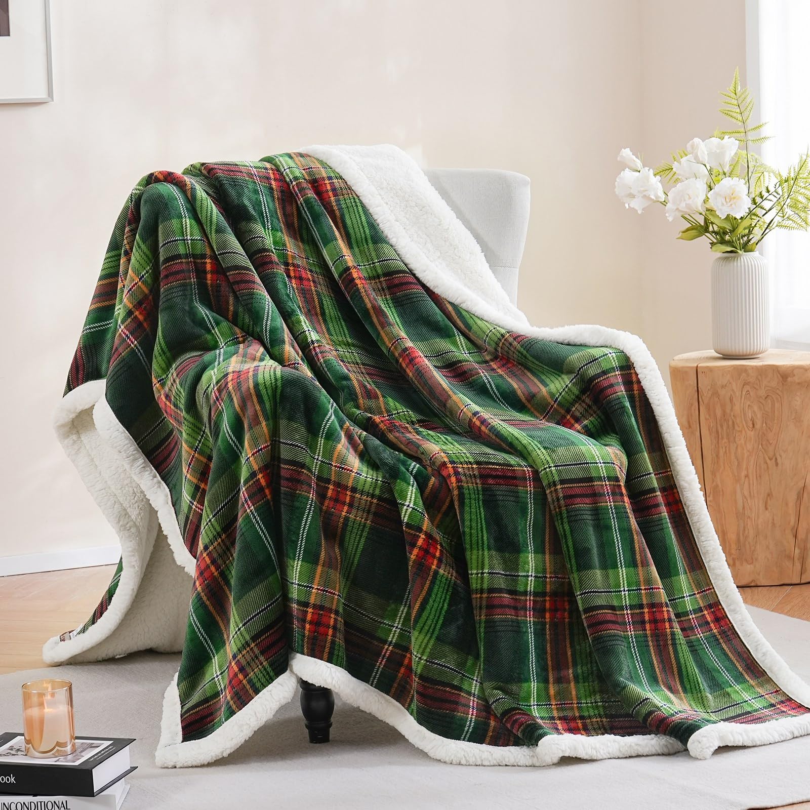 PU MEI Sherpa Fleece Throw Blanket 60" x 80" Reversible Plush Fluffy Large Big Blanket Lattice Flannel Blankets for Sofa Couch Bed (Grey-Soft Blue, 60"*80")