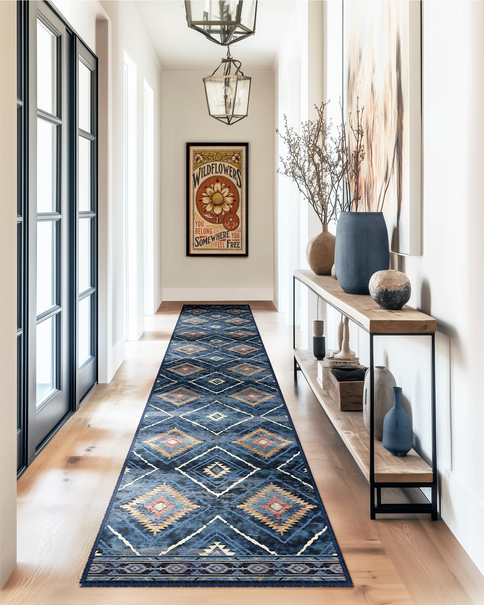 BESTSWEETIE Area Rug 5x7 Rug Machine Washable Non-Slip Low Pile Print Pattern Western Rug for Living Room Bedroom Entryway Tribal Series -Black