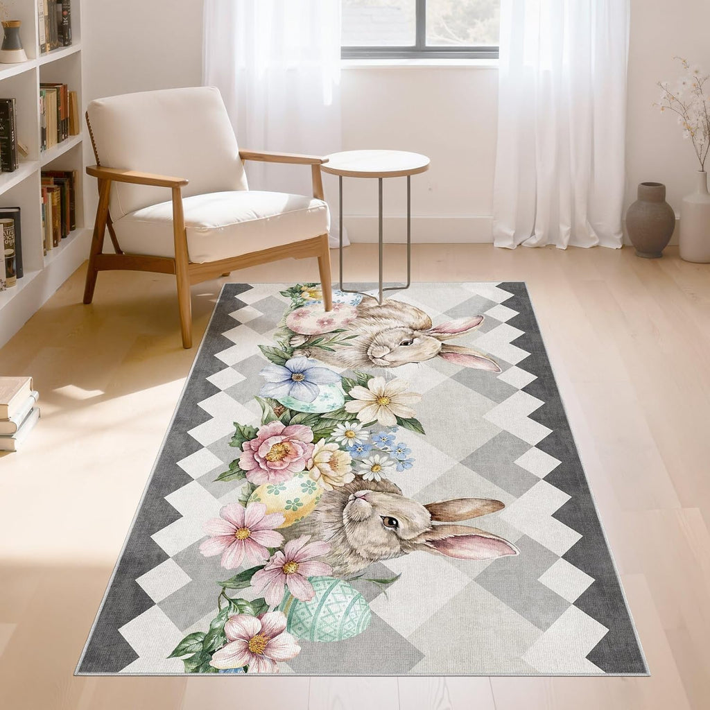 cotiled 5x7 Area Rug Living Room: Washable Boho Rugs with Non Slip Backing Large Soft Indoor Stain Resistant Carpet for Bedroom Farmhouse Dining Room Lightweight Home Decor L Brown/Cream