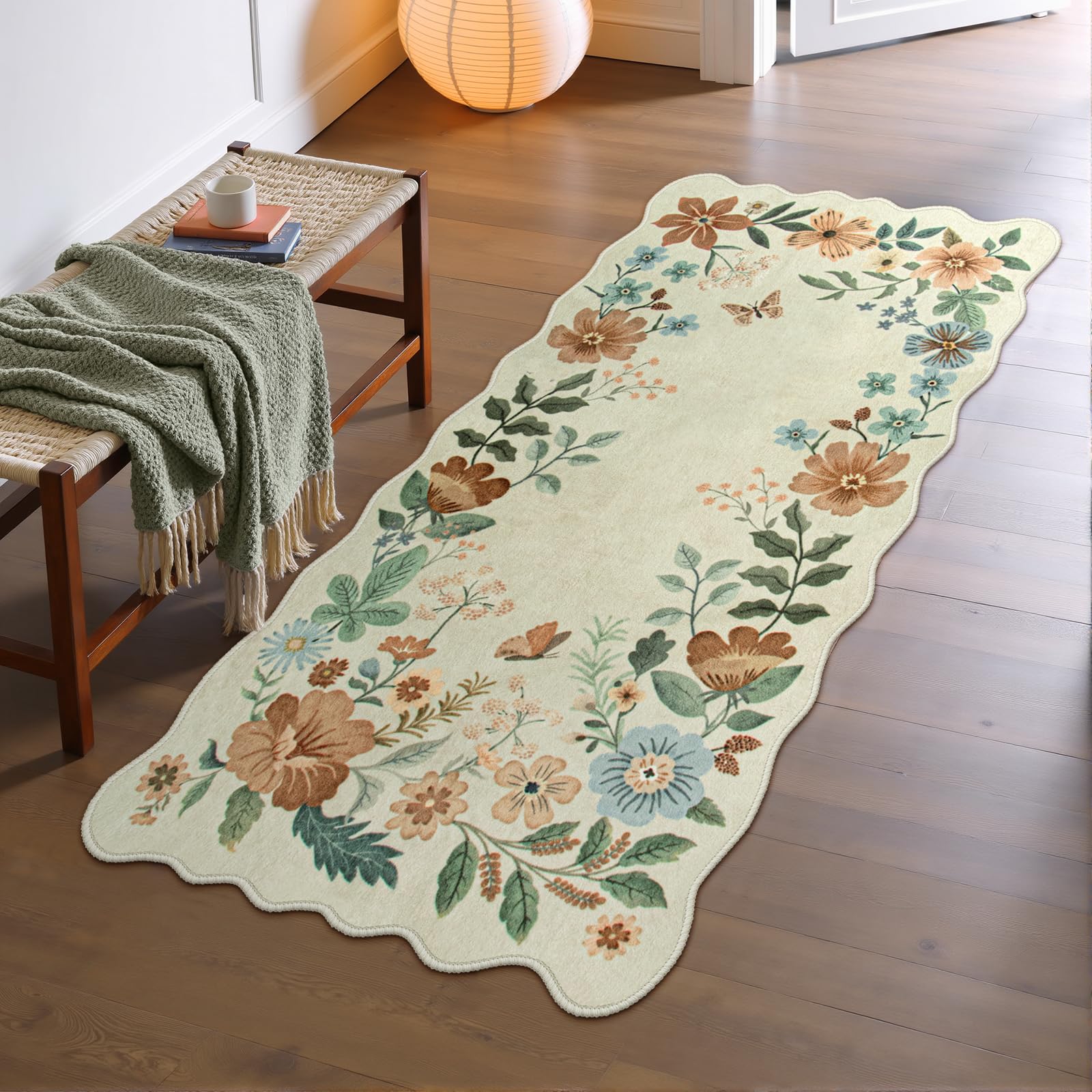 Lahome Floral Living Room Rugs, Area Rugs 5x7 Rug for Bedroom Ultra-Thin Soft Rug, Non-Slip Washable Rugs Stain Resistant Boho Rug Flore Throw Rug for ‎Dining Room Office (5x7ft,Green)