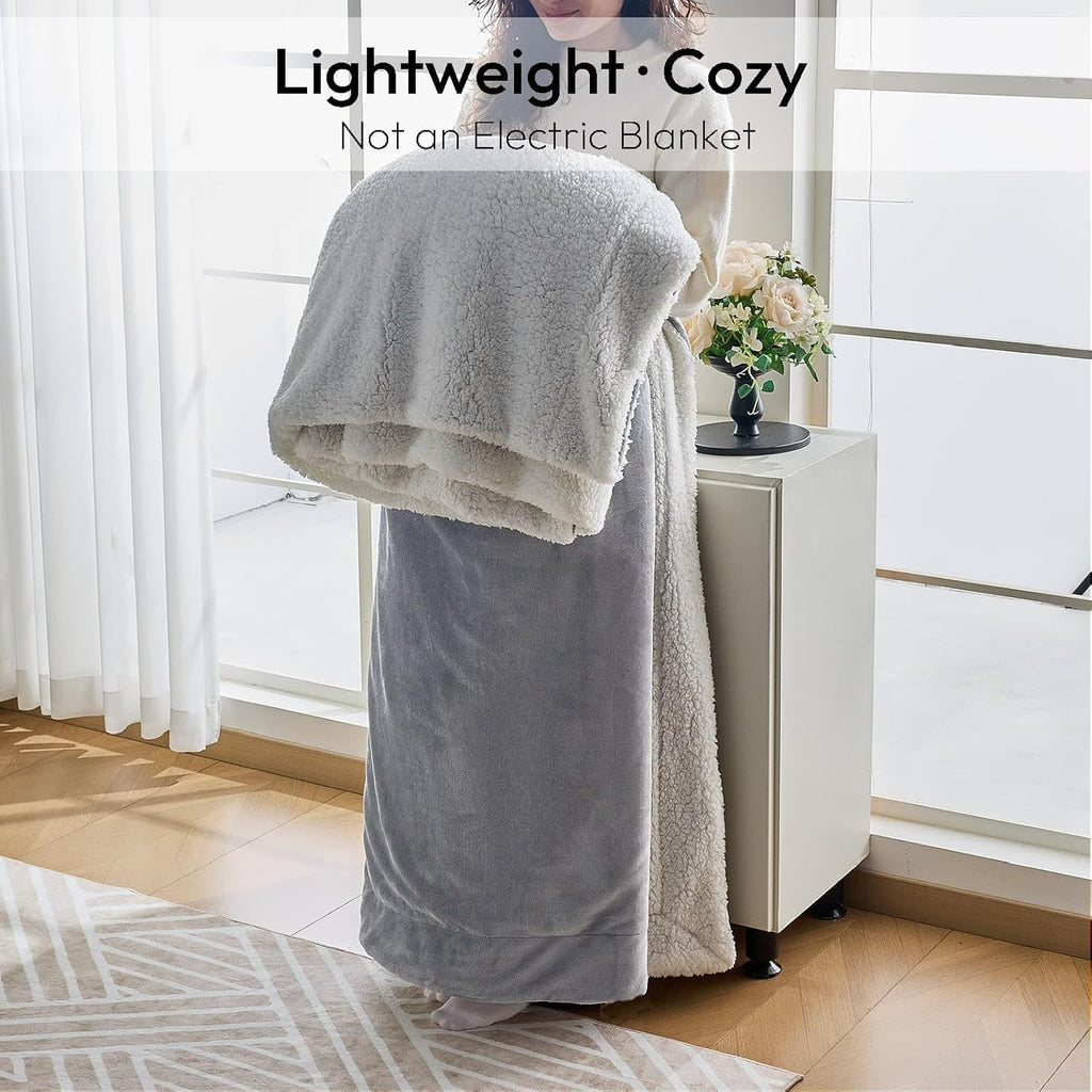 NANPIPER Sherpa Blanket Twin Thick Warm Blankets for Winter Bed Super Soft Fuzzy Flannel Fleece/Wool Like Reversible Velvet Plush Fabric(Light Grey Twin Size 60"x80")