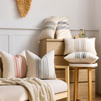 Striped Linen Textured Throw Pillow Covers 18x18 Inch Set of 2,Boho Decorative Cushion Covers, Neutral Navy Blue Accent Pillowcases for Couch, Sofa, Bed Farmhouse & Modern Living Room Decor