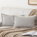 YEENAASY Throw Pillow Covers 18x18 Set of 2 Striped Fringe Pillow Cover Farmhouse Cushion Covers with Tassel Neutral Boho Pillows Decorative Square Pillowcase for Couch Sofa Bed, Khaki
