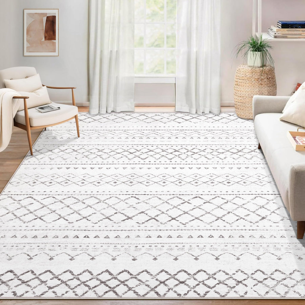 Area Rug Living Room Rugs 8x10 - Large Soft Boho Geometric Rug, Non-Slip Foldable Washable Rugs Non Shedding Morden Indoor Floor Carpet for Living Room Bedroom Office Dining Room(Brown Green,8'x10')