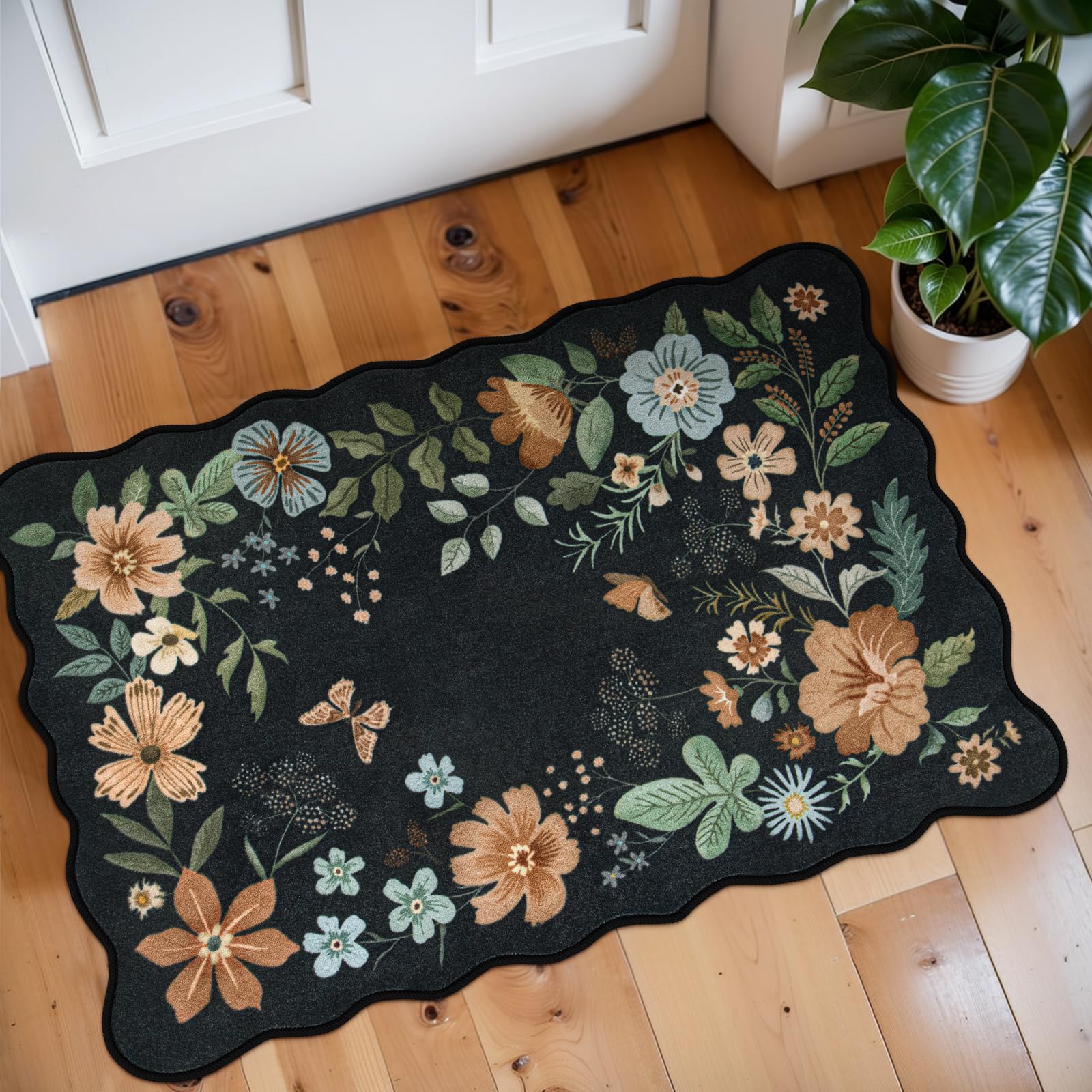 Lahome Floral Living Room Rugs, Area Rugs 5x7 Rug for Bedroom Ultra-Thin Soft Rug, Non-Slip Washable Rugs Stain Resistant Boho Rug Flore Throw Rug for ‎Dining Room Office (5x7ft,Green)